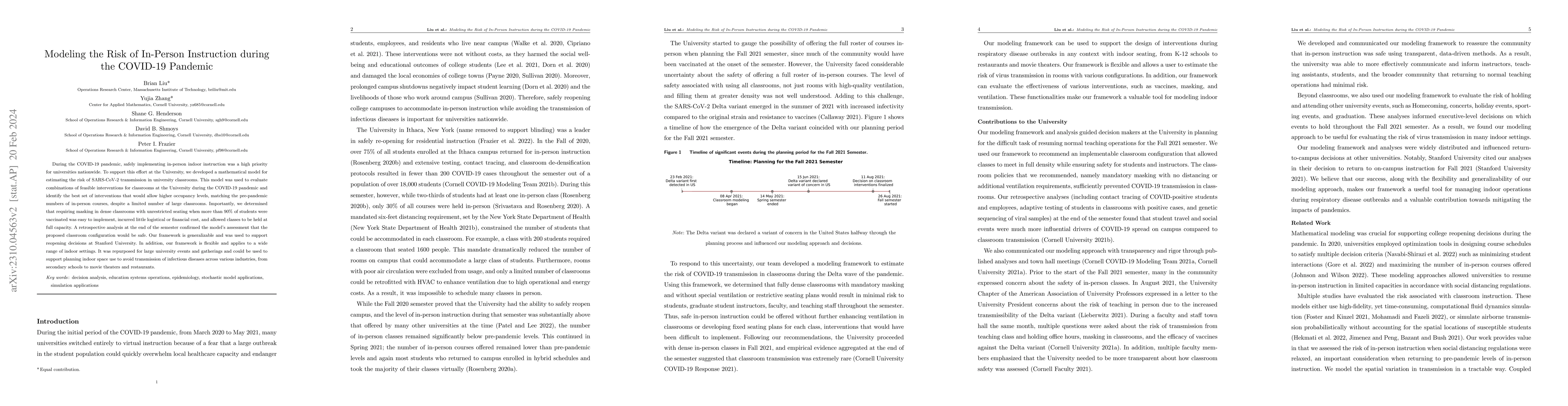 Thumbnail for Modeling the Risk of In-Person Instruction during the COVID-19 Pandemic