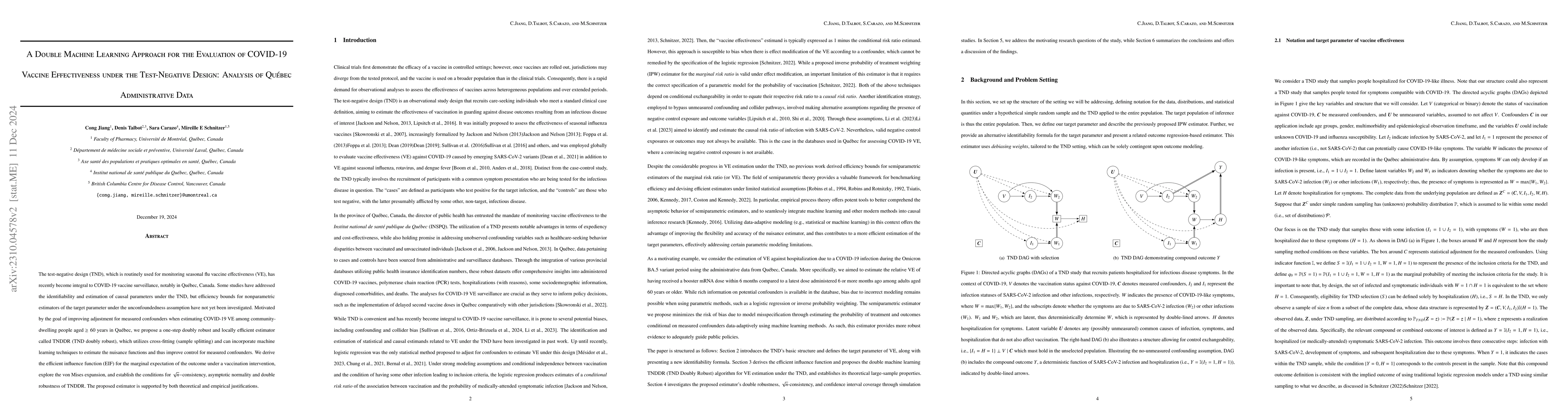 Thumbnail for TNDDR: Efficient and doubly robust estimation of COVID-19 vaccine
  effectiveness under the test-negative design