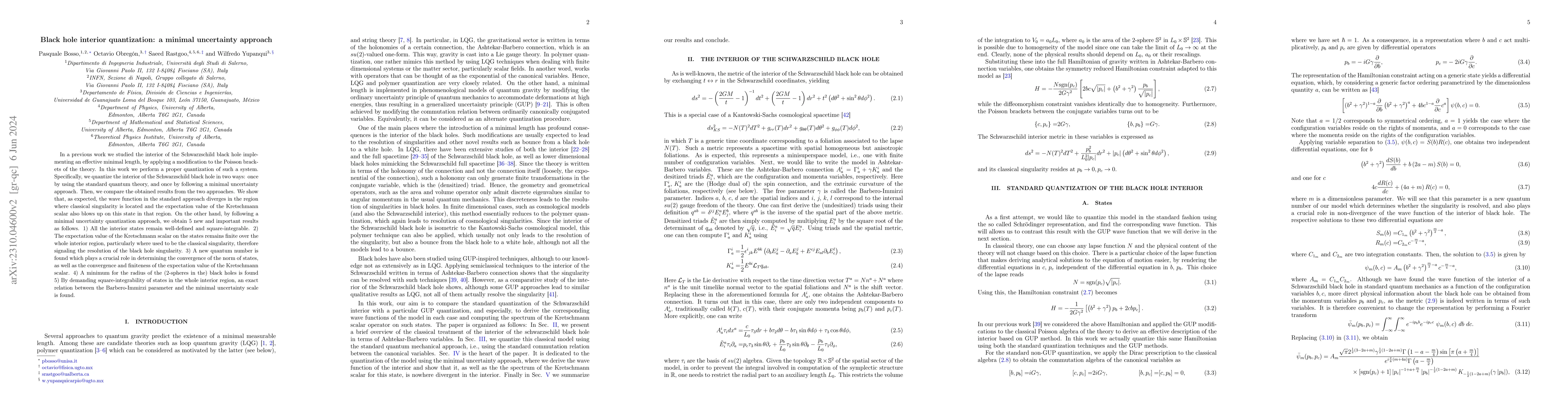 Thumbnail for Black hole interior quantization: a minimal uncertainty approach