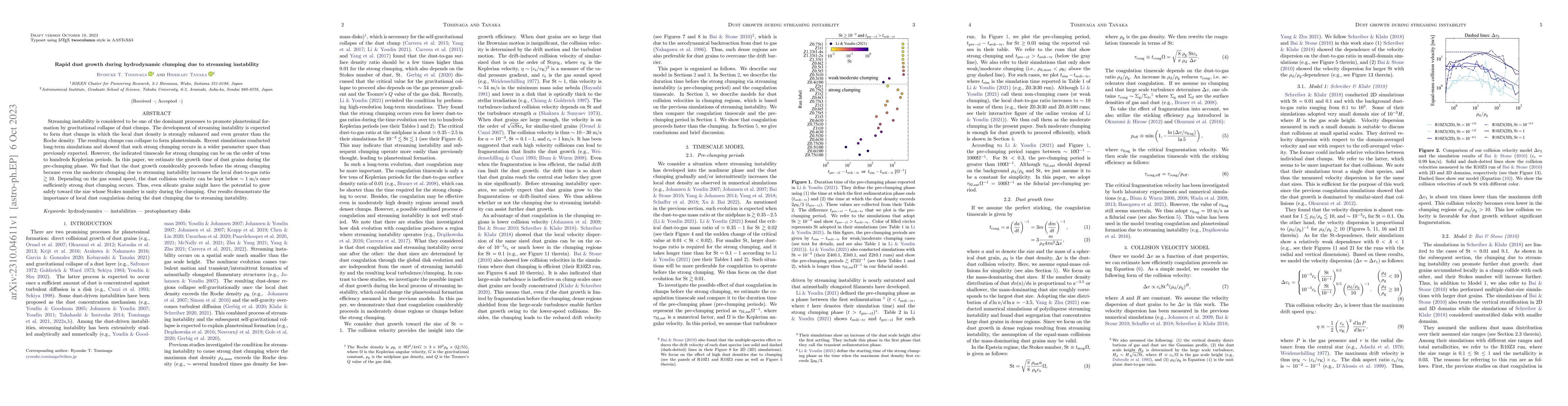 Thumbnail for Rapid Dust Growth During Hydrodynamic Clumping Due to Streaming
  Instability