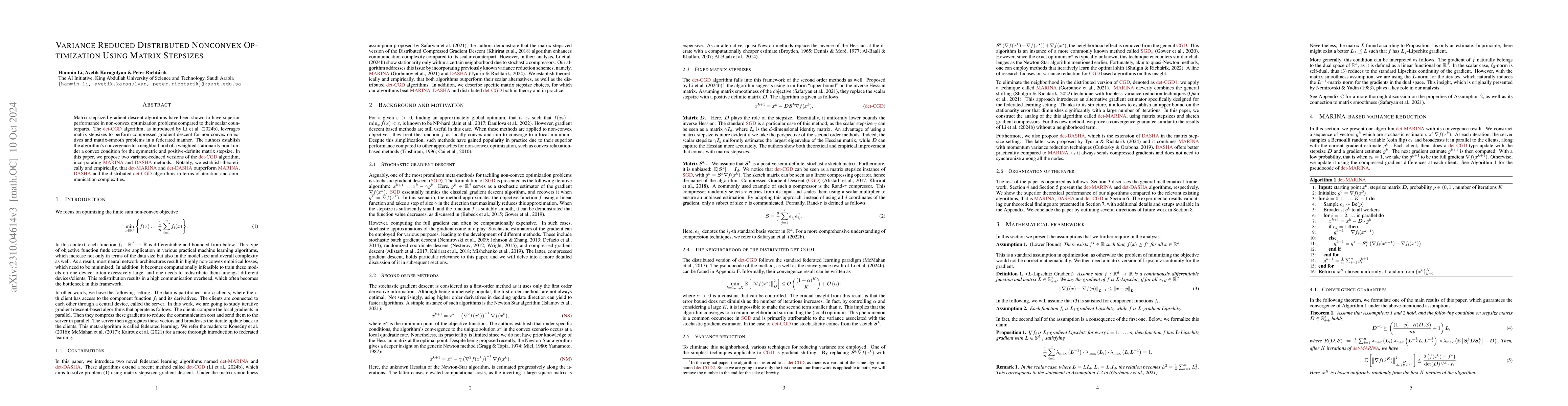 Thumbnail for Variance Reduced Distributed Non-Convex Optimization Using Matrix
  Stepsizes