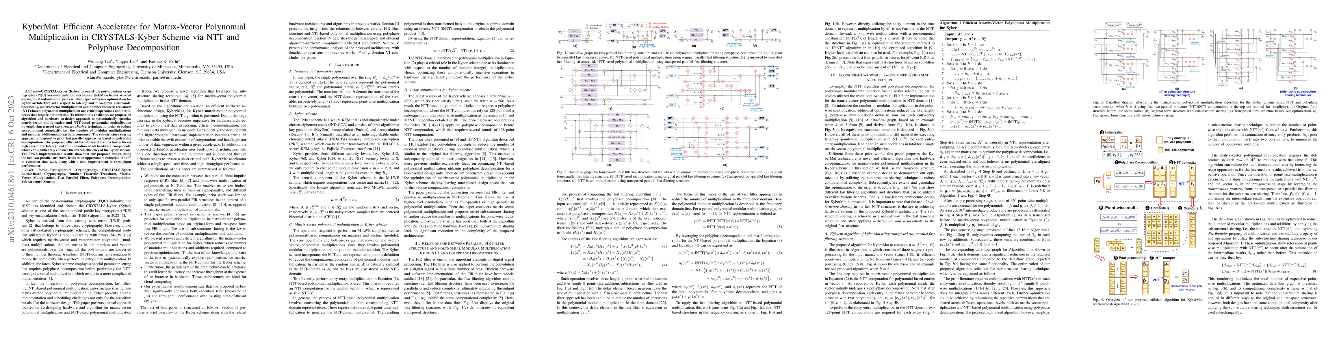 Thumbnail for KyberMat: Efficient Accelerator for Matrix-Vector Polynomial
  Multiplication in CRYSTALS-Kyber Scheme via NTT and Polyphase Decomposition