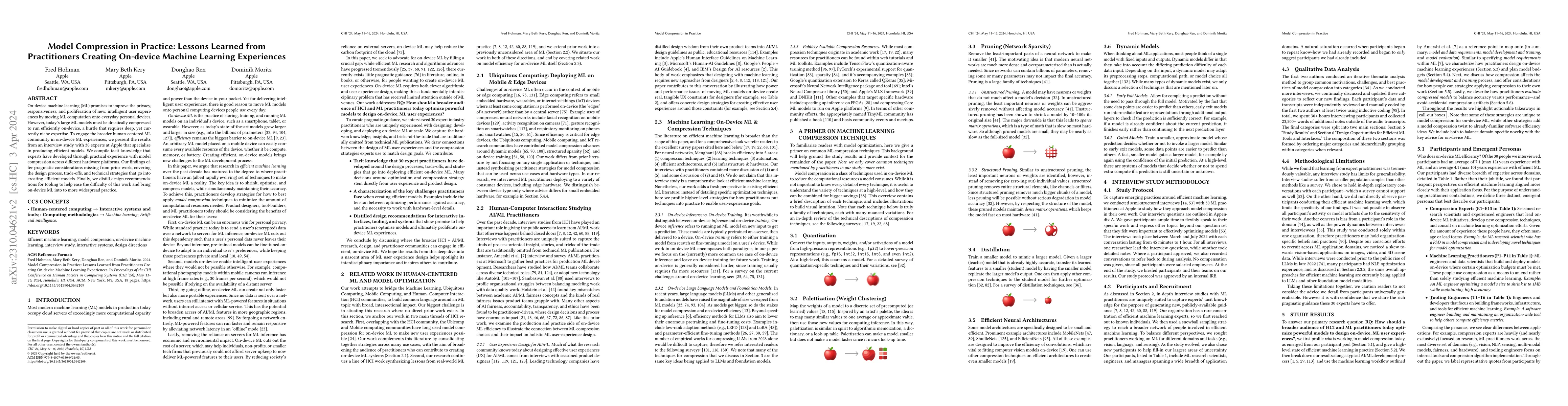 Thumbnail for Model Compression in Practice: Lessons Learned from Practitioners
  Creating On-device Machine Learning Experiences