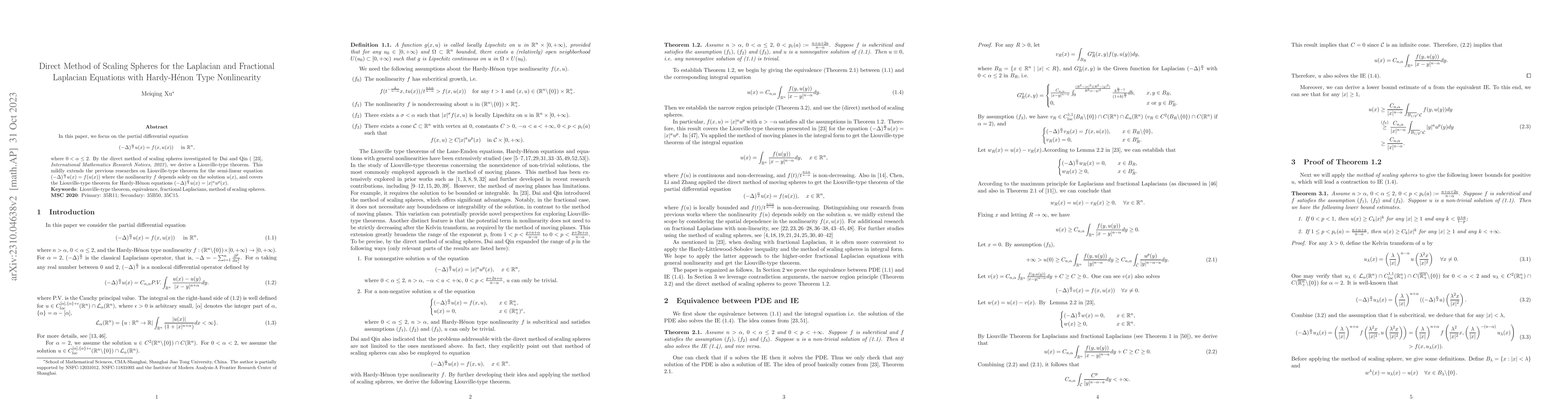 Thumbnail for Direct Method of Scaling Spheres for the Laplacian and Fractional
  Laplacian Equations with Hardy-Henon Type Nonlinearity