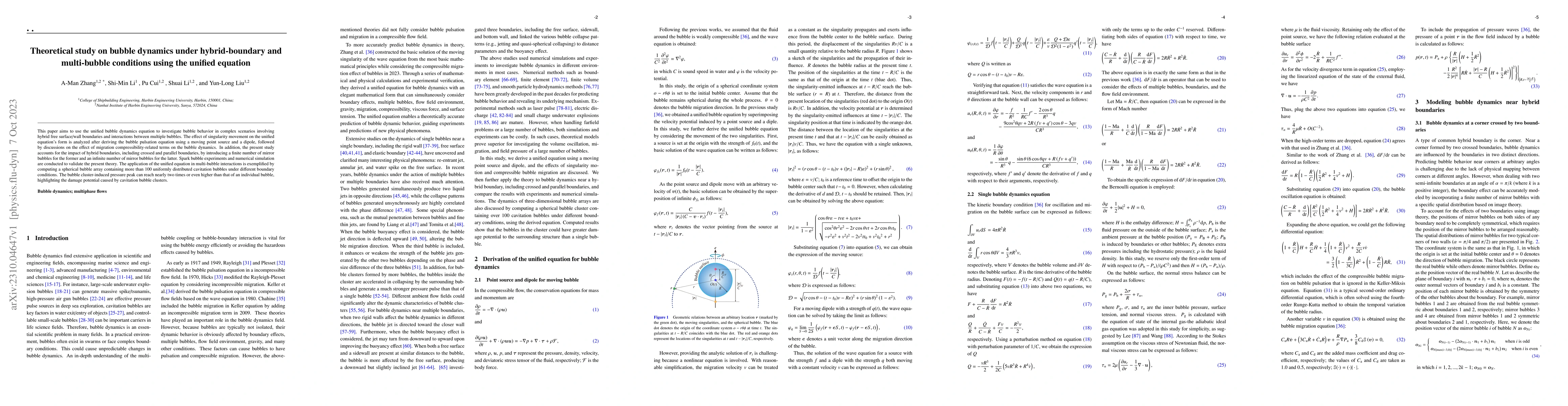 Thumbnail for Theoretical study on bubble dynamics under hybrid-boundary and
  multi-bubble conditions using the unified equation