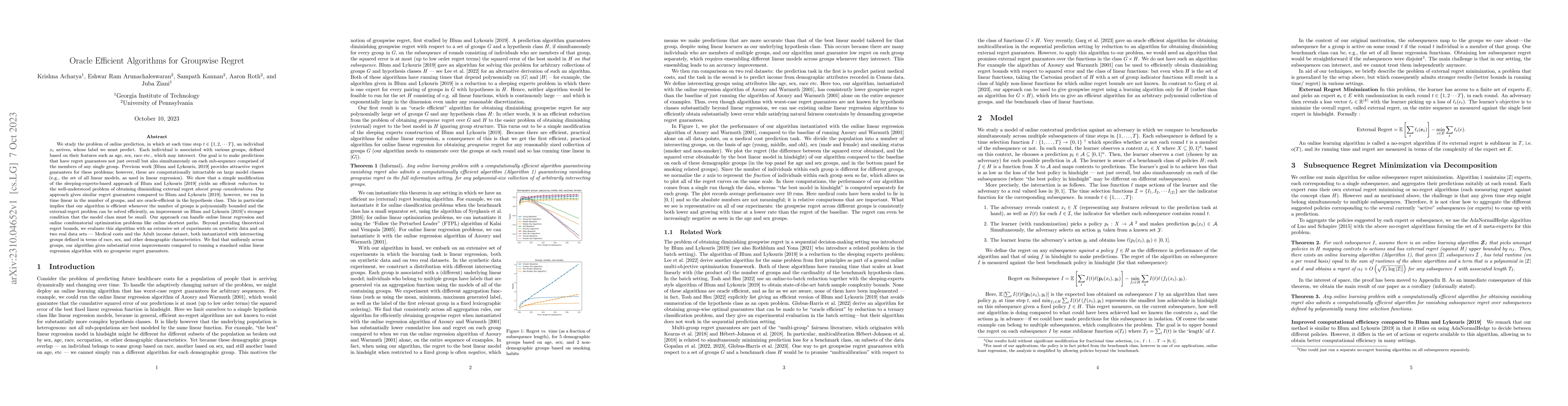 Thumbnail for Oracle Efficient Algorithms for Groupwise Regret
