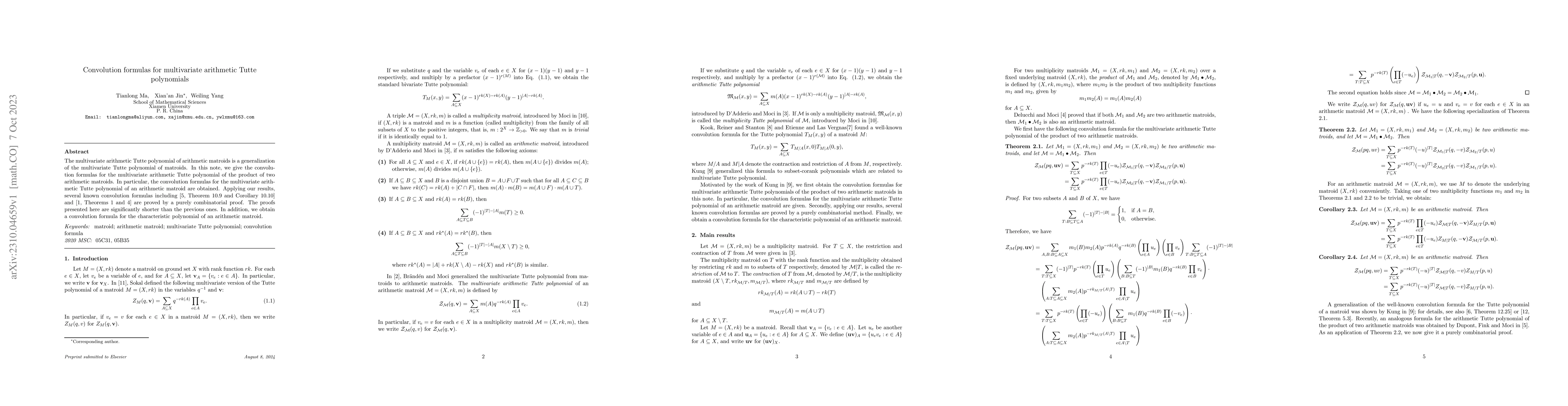 Thumbnail for Convolution formulas for multivariate arithmetic Tutte polynomials