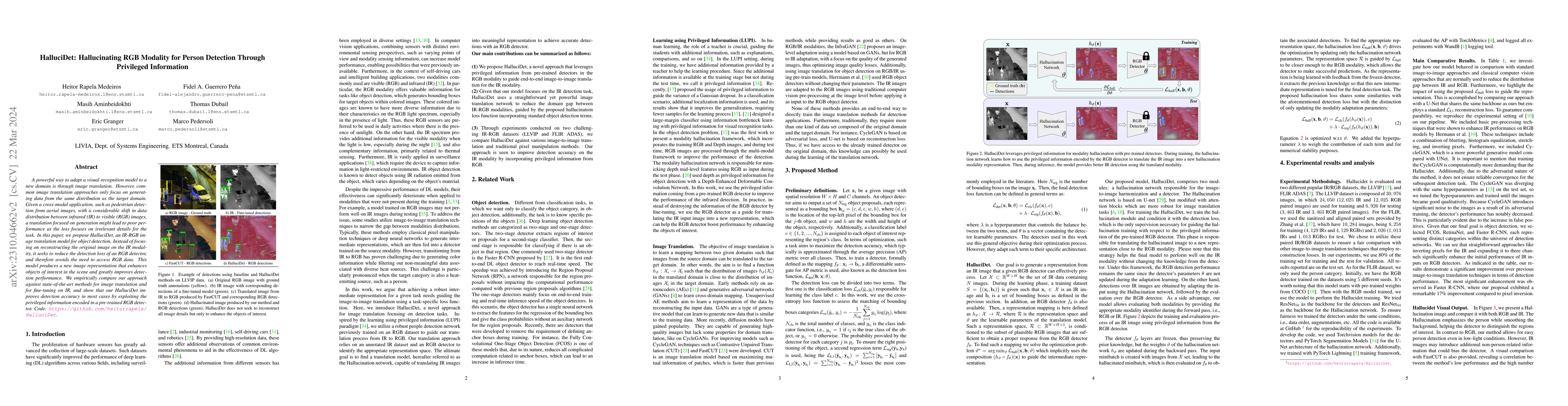 Thumbnail for HalluciDet: Hallucinating RGB Modality for Person Detection Through
  Privileged Information