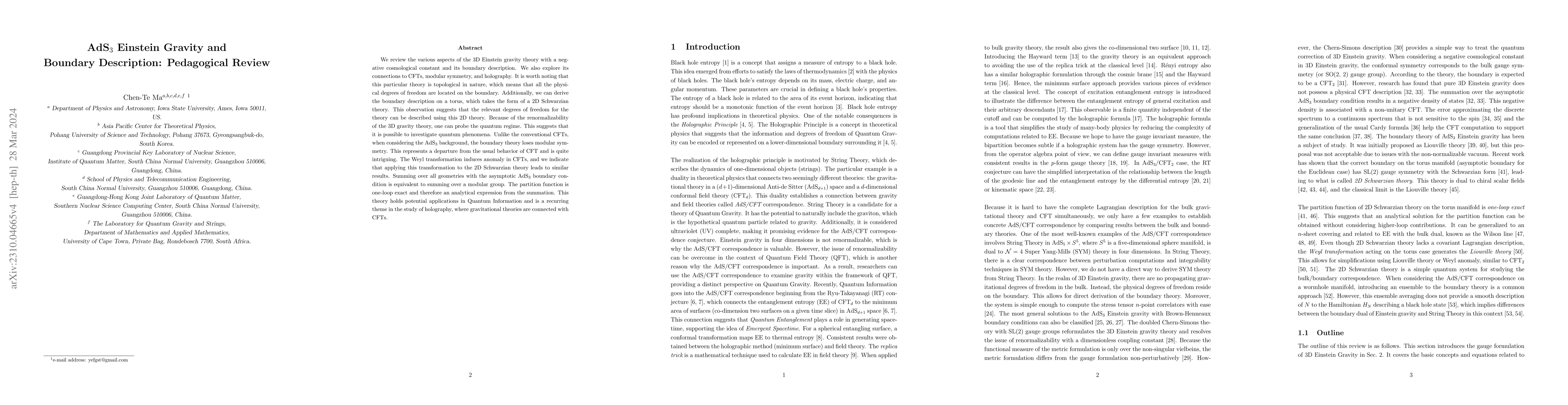 Thumbnail for AdS$_3$ Einstein Gravity and Boundary Description: Pedagogical Review