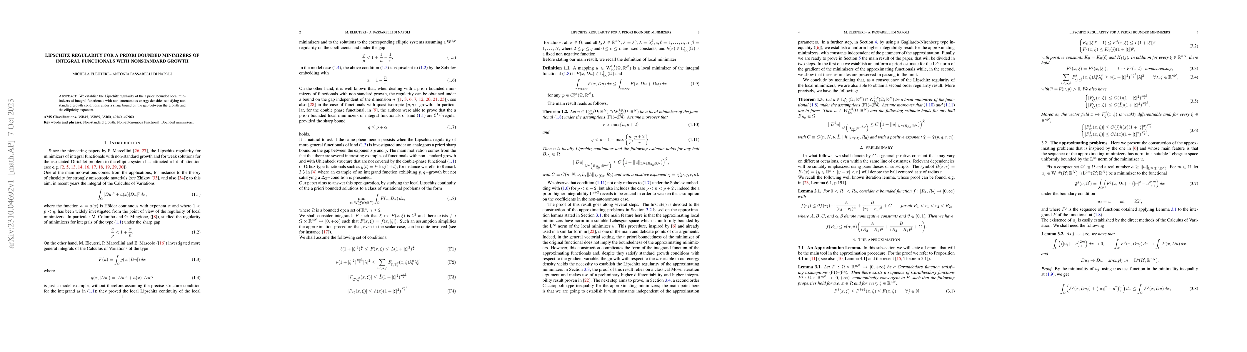 Thumbnail for Lipschitz regularity for a priori bounded minimizers of integral
  functionals with nonstandard growth