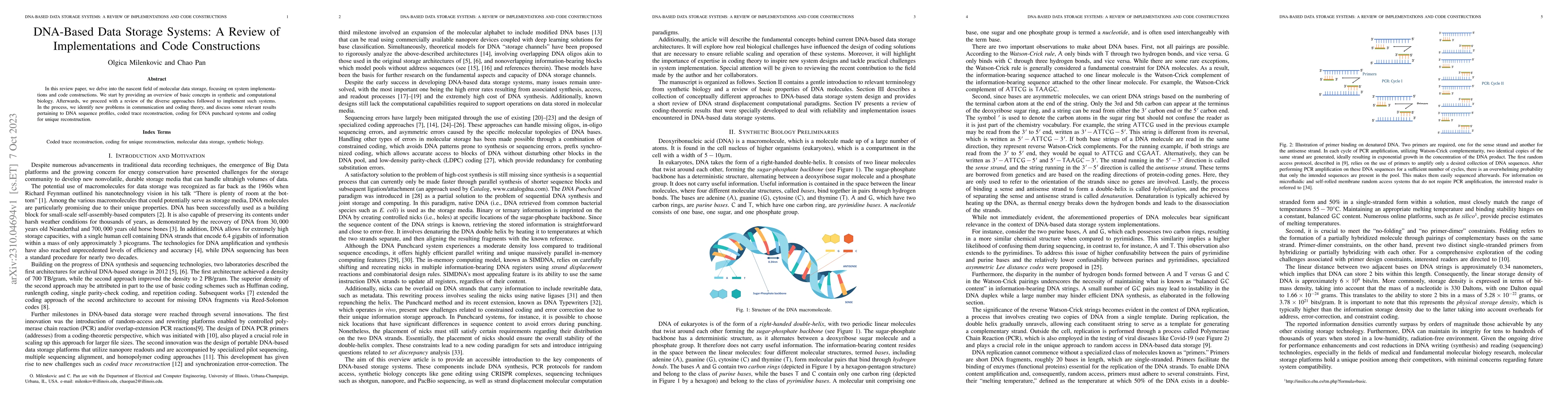 Thumbnail for DNA-Based Data Storage Systems: A Review of Implementations and Code
  Constructions