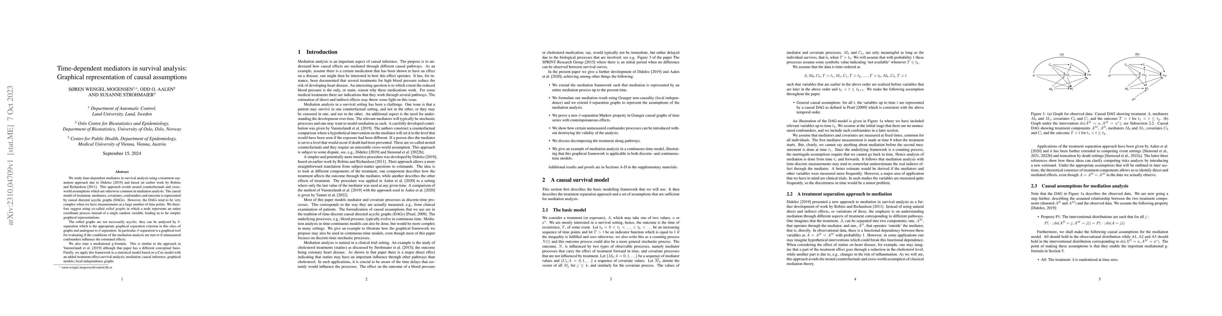 Thumbnail for Time-dependent mediators in survival analysis: Graphical representation
  of causal assumptions