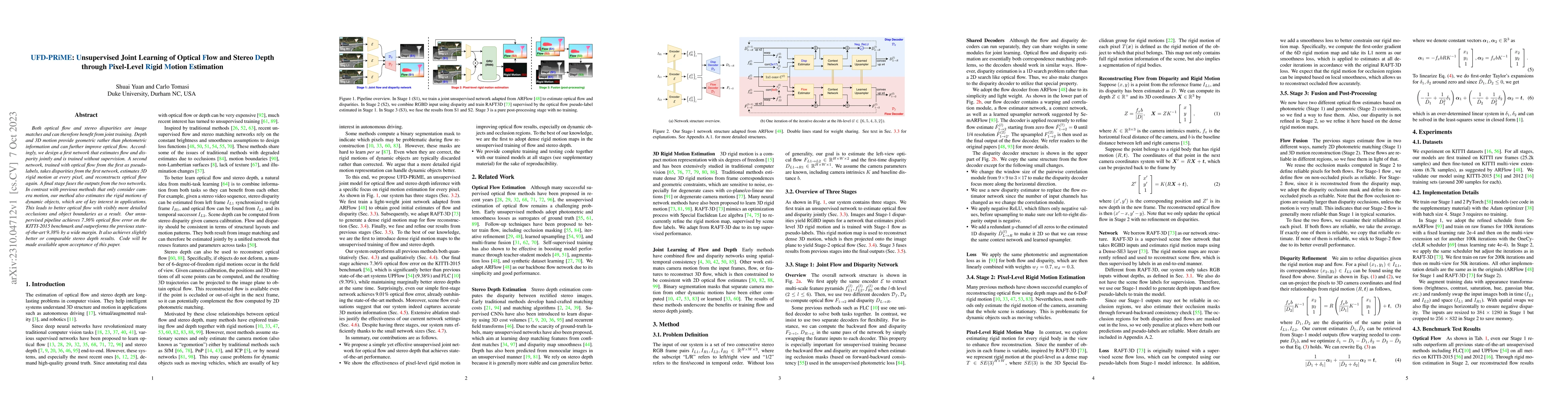 Thumbnail for UFD-PRiME: Unsupervised Joint Learning of Optical Flow and Stereo Depth
  through Pixel-Level Rigid Motion Estimation
