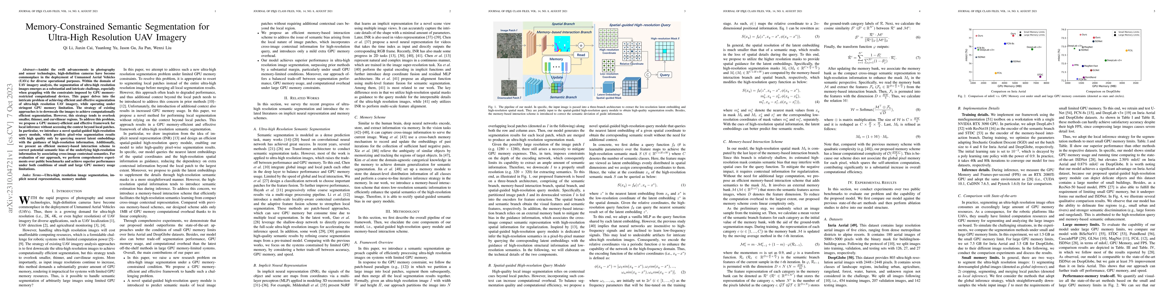 Thumbnail for Memory-Constrained Semantic Segmentation for Ultra-High Resolution UAV
  Imagery