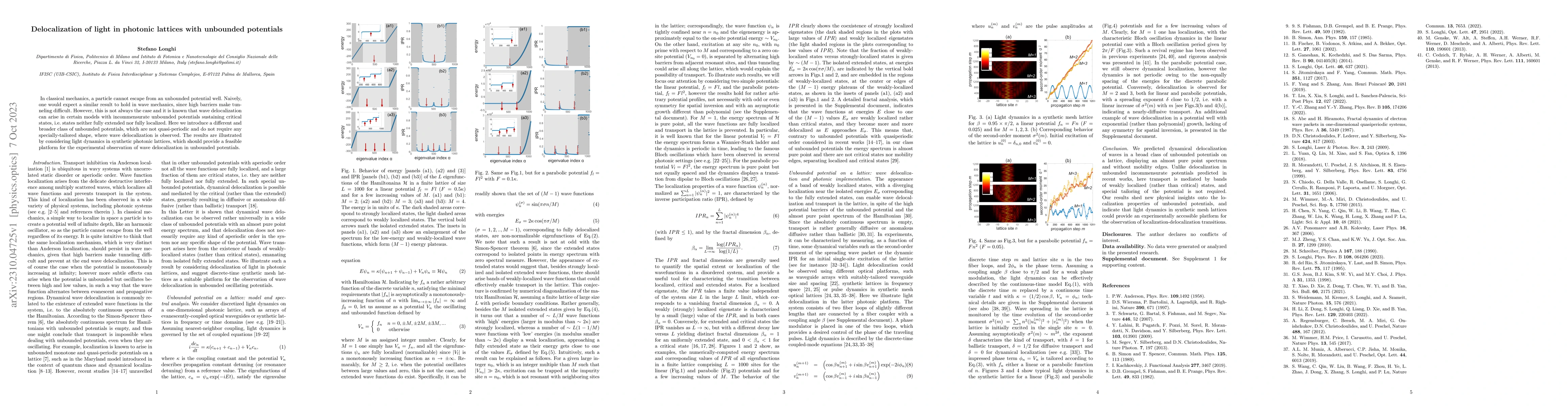 Thumbnail for Delocalization of light in photonic lattices with unbounded potentials