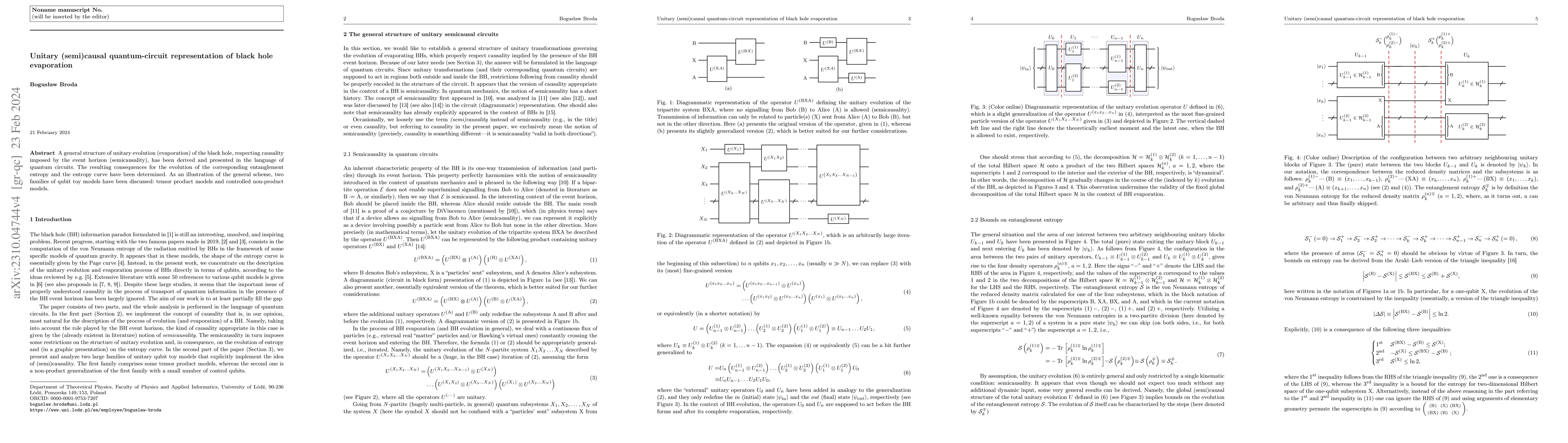 Thumbnail for Unitary (semi)causal quantum-circuit representation of black hole
  evaporation