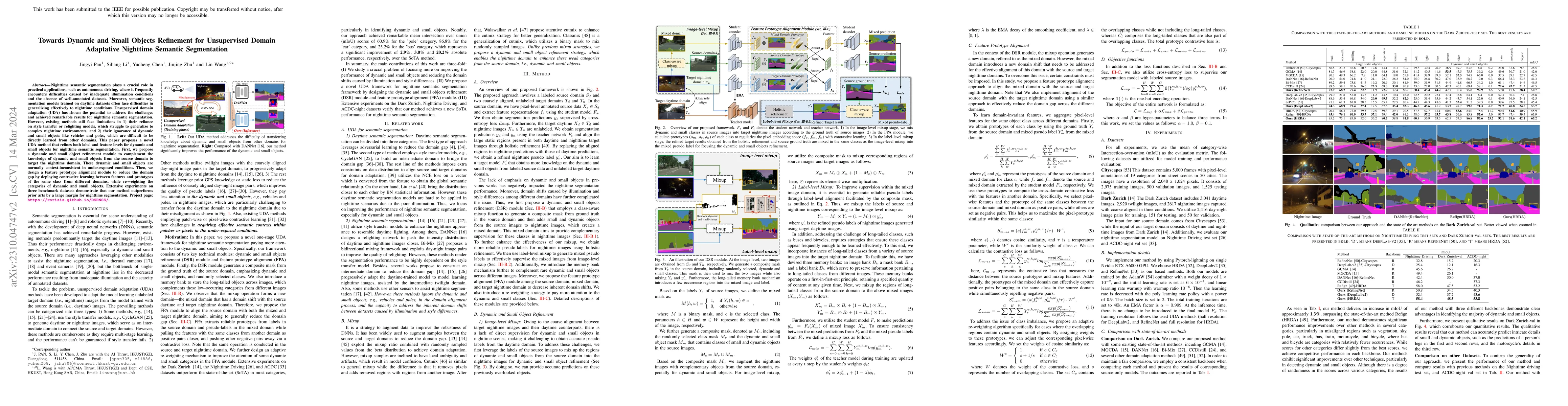Thumbnail for Towards Dynamic and Small Objects Refinement for Unsupervised Domain
  Adaptative Nighttime Semantic Segmentation