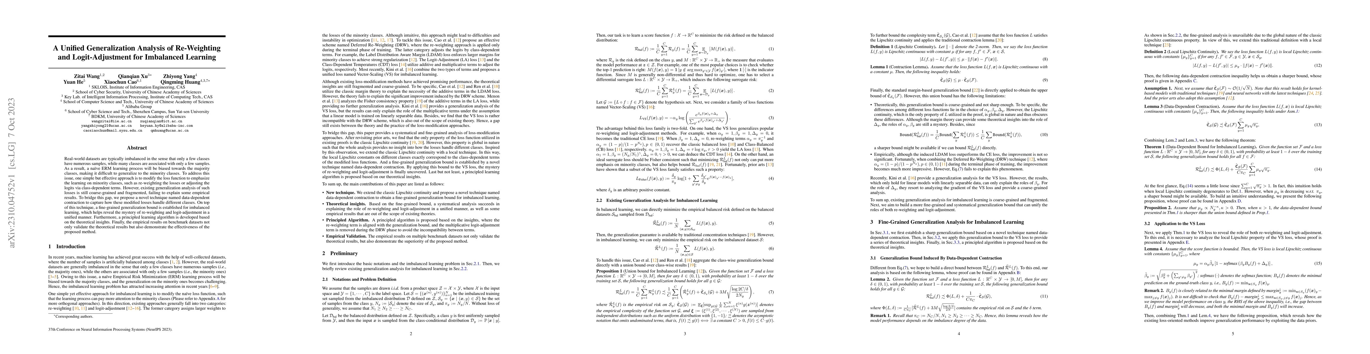 Thumbnail for A Unified Generalization Analysis of Re-Weighting and Logit-Adjustment
  for Imbalanced Learning