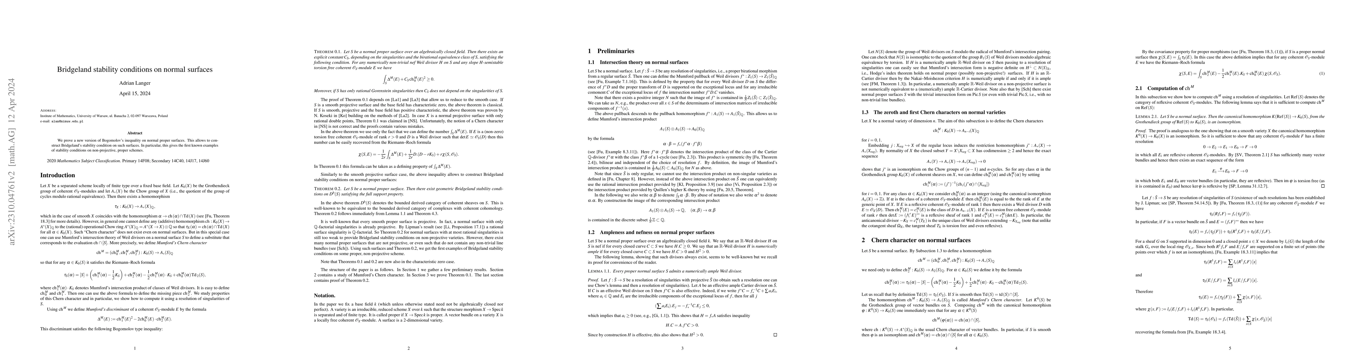 Thumbnail for Bridgeland stability conditions on normal surfaces