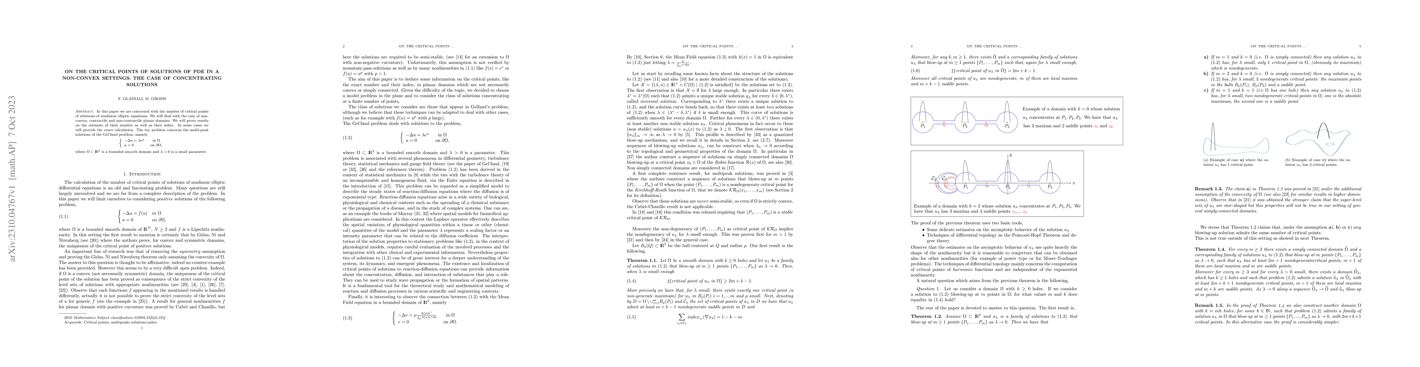 Thumbnail for On the critical points of solutions of PDE in a non-convex settings: the
  case of concentrating solutions