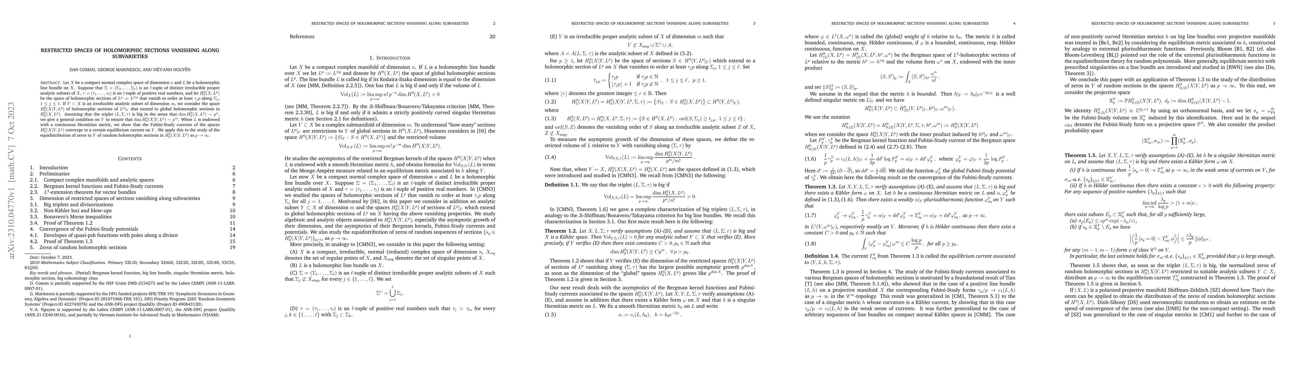 Thumbnail for Restricted spaces of holomorphic sections vanishing along subvarieties