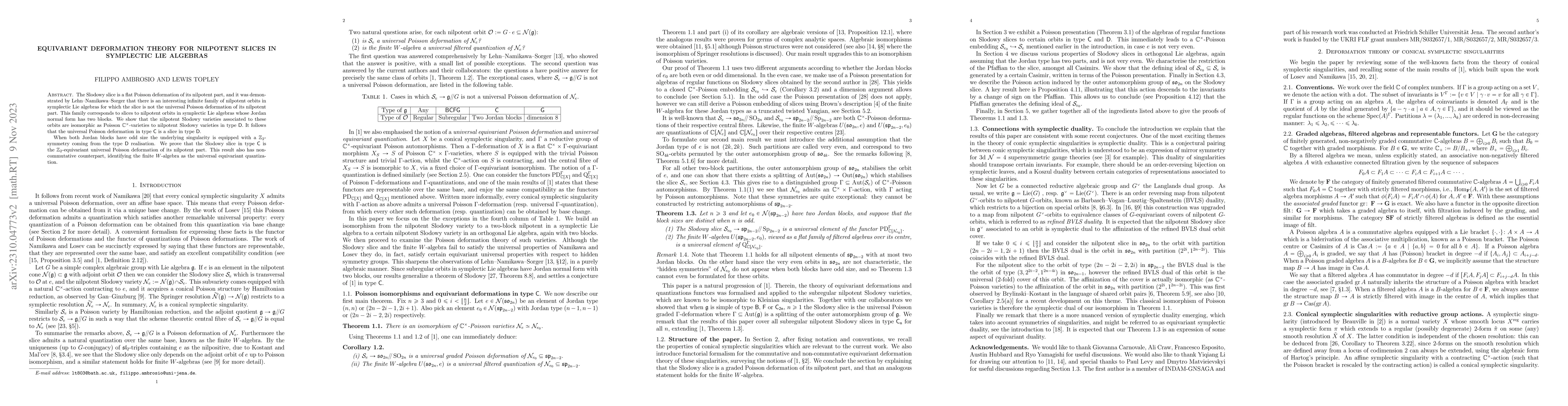 Thumbnail for Equivariant deformation theory for nilpotent slices in symplectic Lie
  algebras