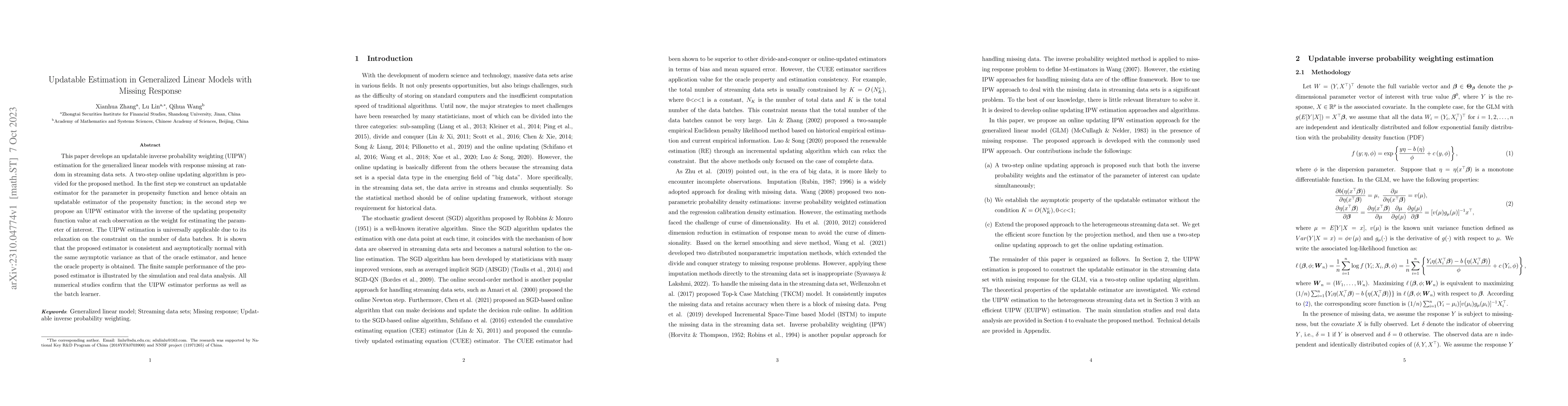Thumbnail for Updatable Estimation in Generalized Linear Models with Missing Response