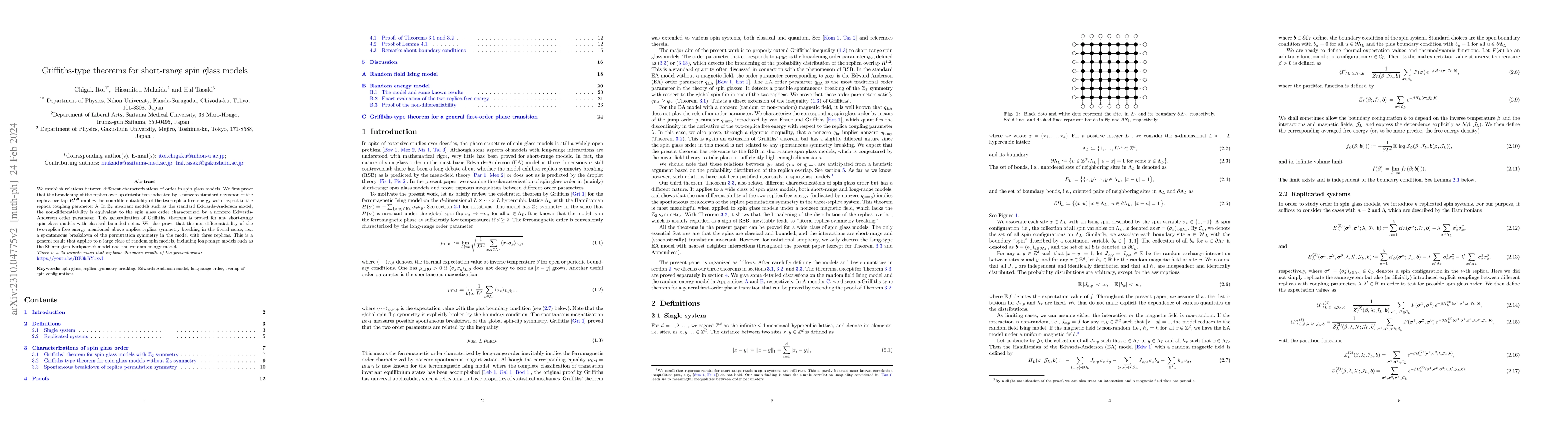 Thumbnail for Griffiths-type theorems for short-range spin glass models