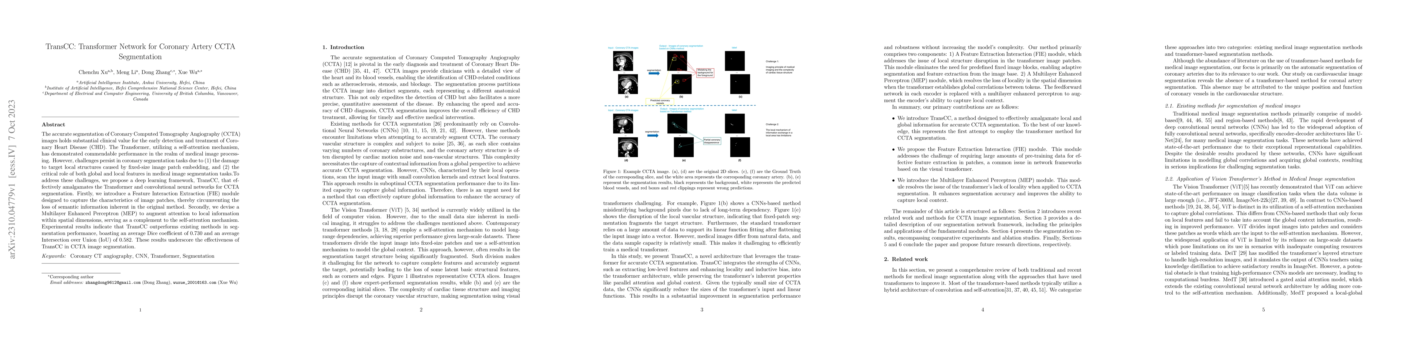 Thumbnail for TransCC: Transformer Network for Coronary Artery CCTA Segmentation