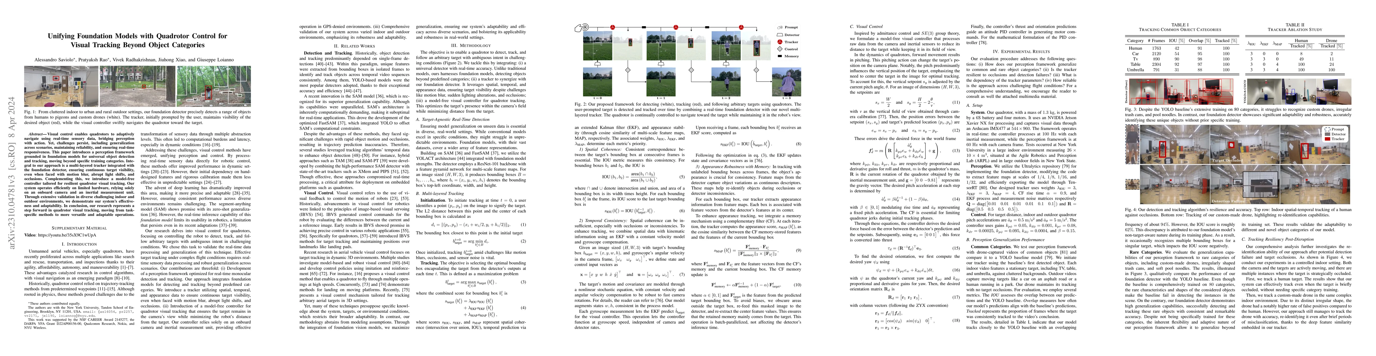 Thumbnail for Unifying Foundation Models with Quadrotor Control for Visual Tracking
  Beyond Object Categories