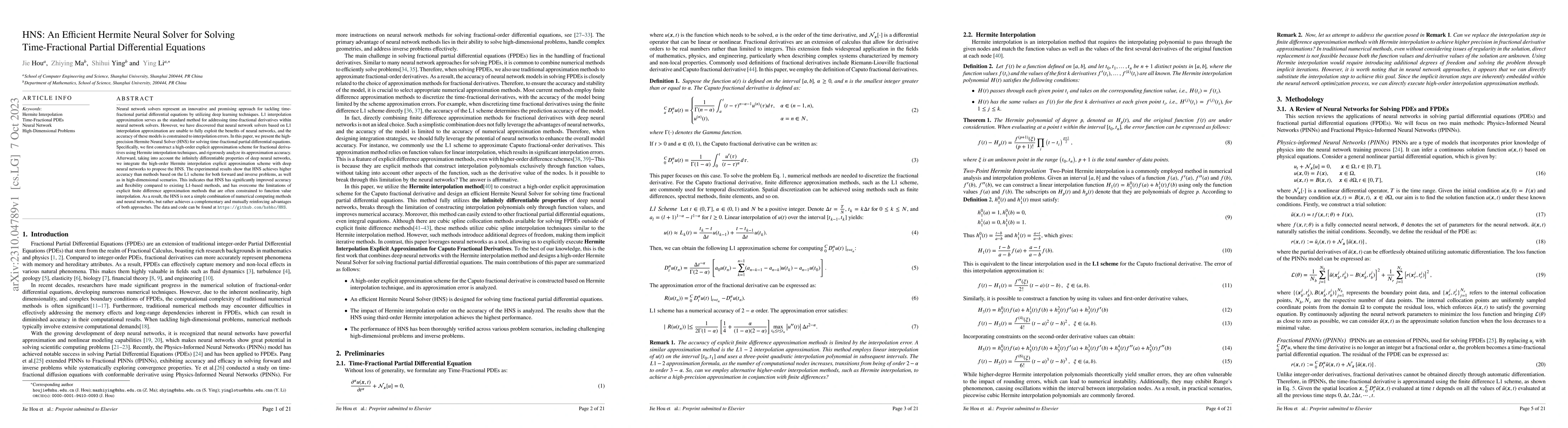 Thumbnail for HNS: An Efficient Hermite Neural Solver for Solving Time-Fractional
  Partial Differential Equations