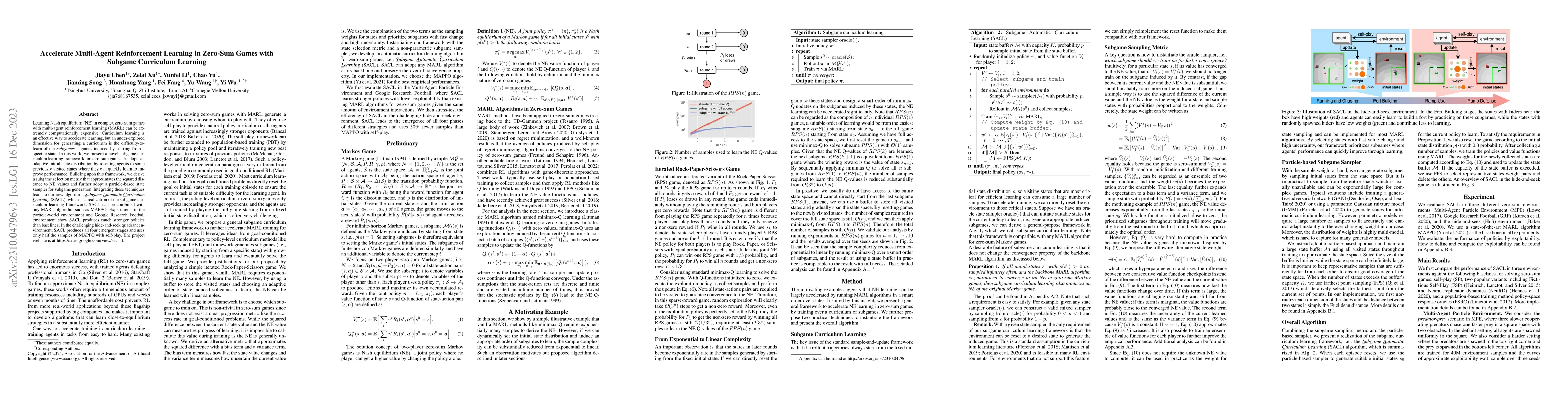 Thumbnail for Accelerate Multi-Agent Reinforcement Learning in Zero-Sum Games with
  Subgame Curriculum Learning