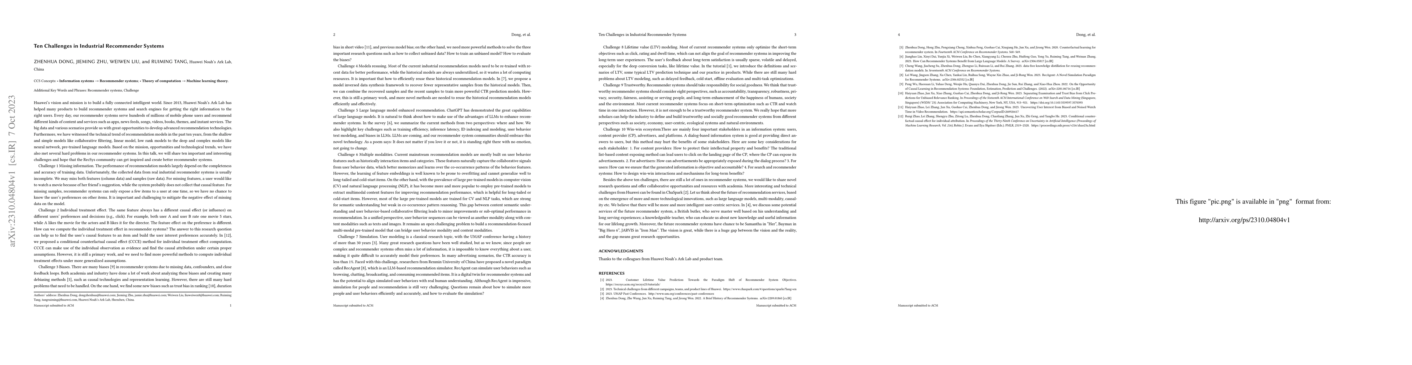 Thumbnail for Ten Challenges in Industrial Recommender Systems