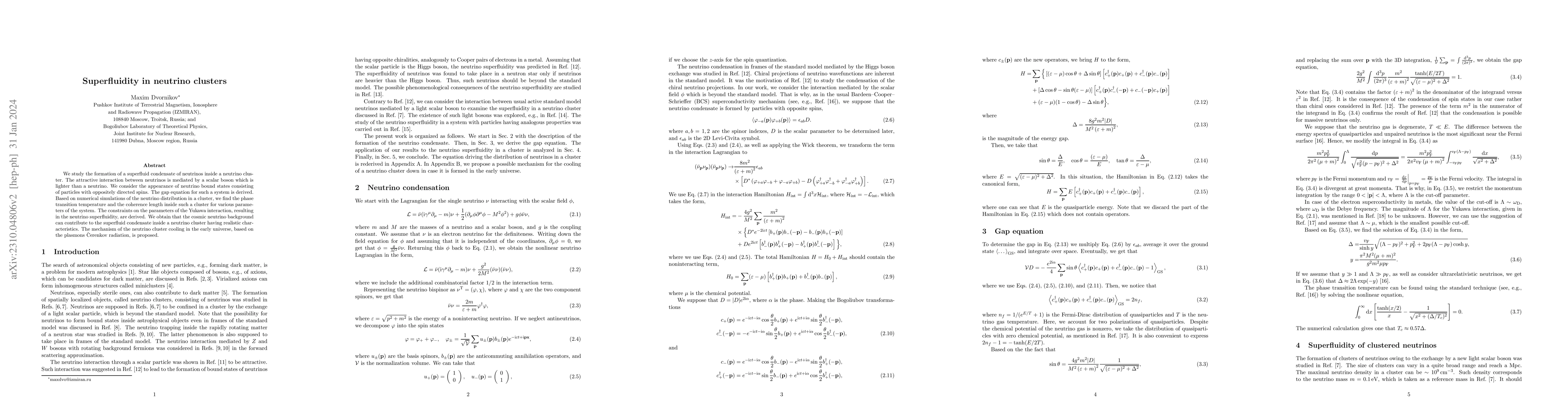 Thumbnail for Superfluidity in neutrino clusters