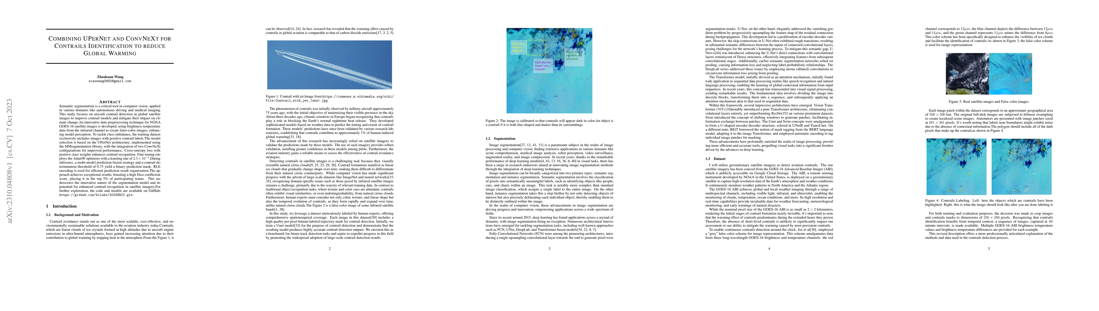 Thumbnail for Combining UPerNet and ConvNeXt for Contrails Identification to reduce
  Global Warming