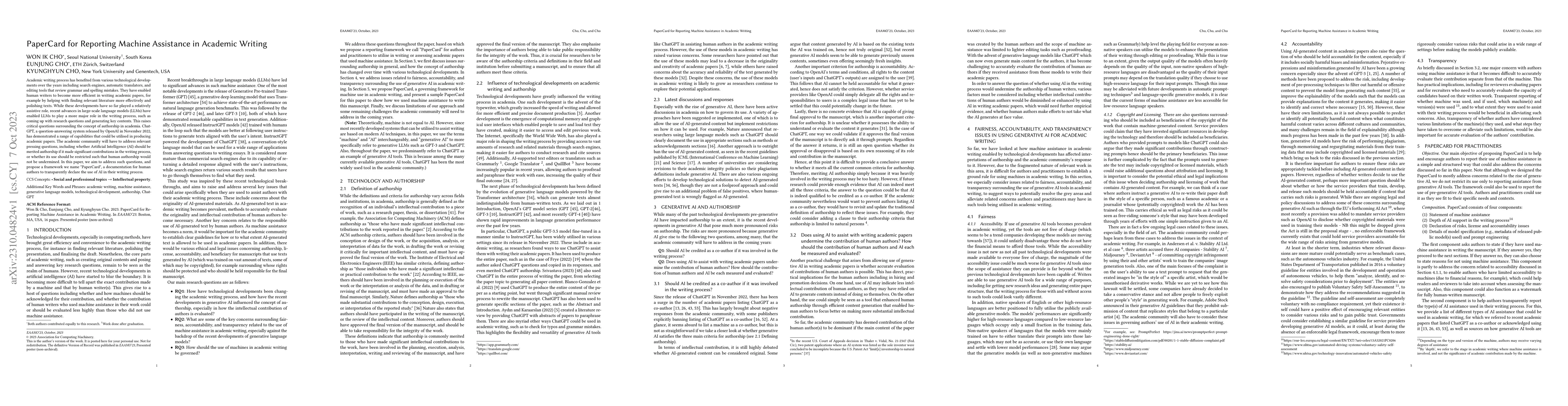 Thumbnail for PaperCard for Reporting Machine Assistance in Academic Writing
