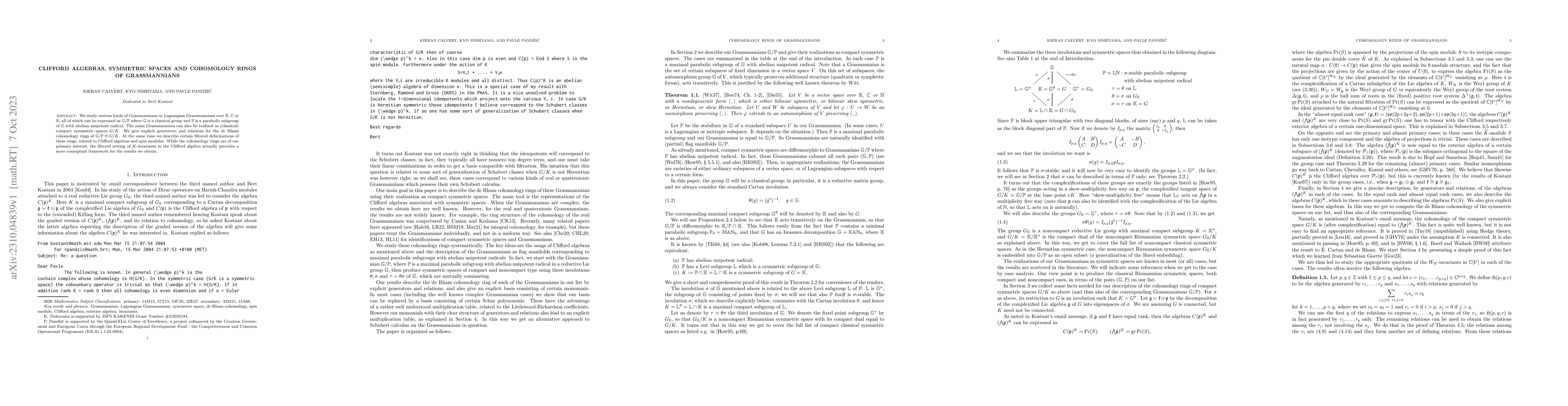 Thumbnail for Clifford algebras, symmetric spaces and cohomology rings of
  Grassmannians