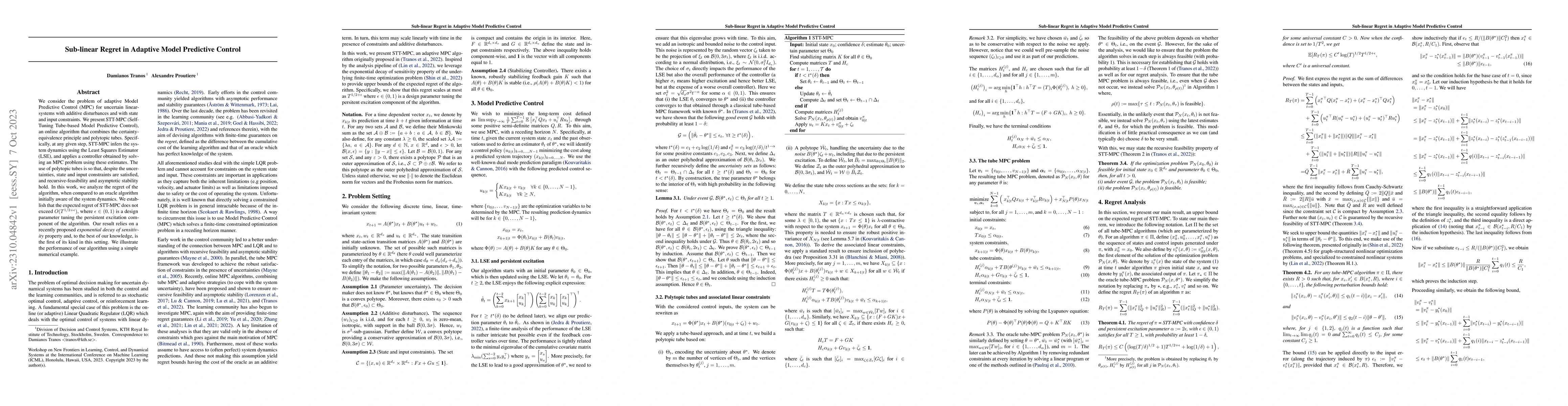Thumbnail for Sub-linear Regret in Adaptive Model Predictive Control