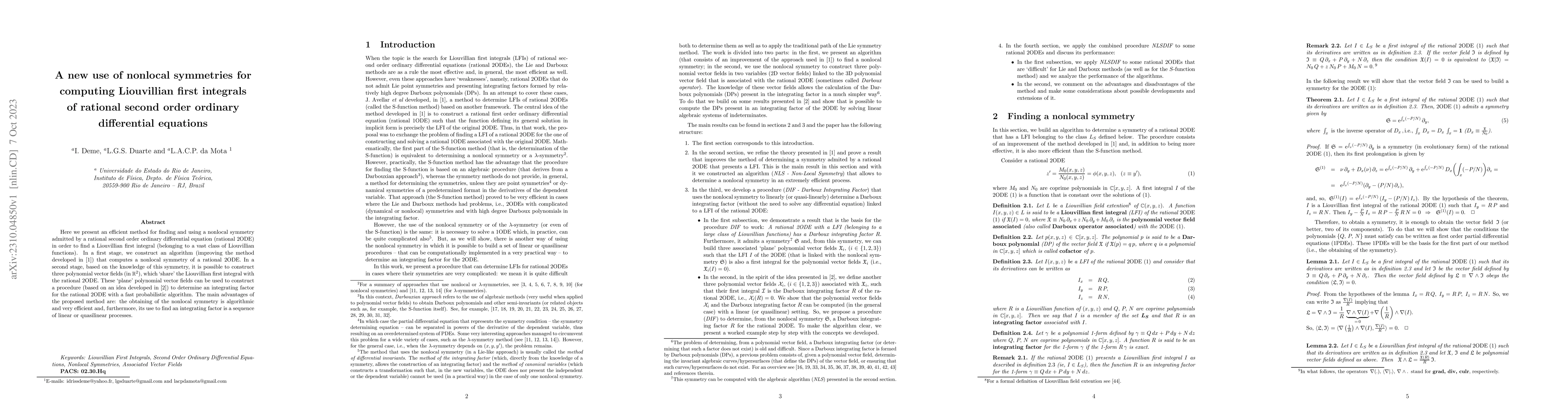 Thumbnail for A new use of nonlocal symmetries for computing Liouvillian first
  integrals of rational second order ordinary differential equations