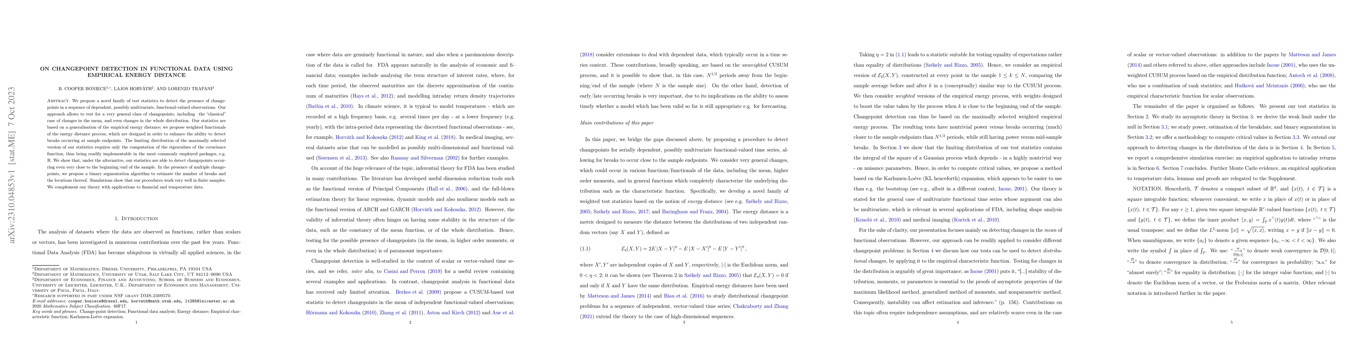 Thumbnail for On changepoint detection in functional data using empirical energy
  distance