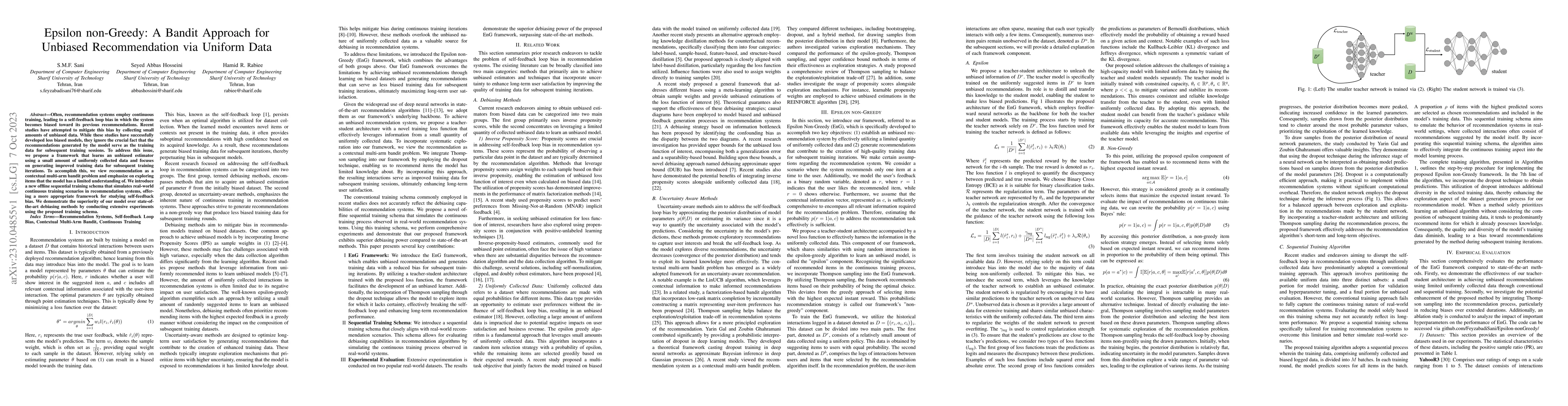 Thumbnail for Epsilon non-Greedy: A Bandit Approach for Unbiased Recommendation via
  Uniform Data
