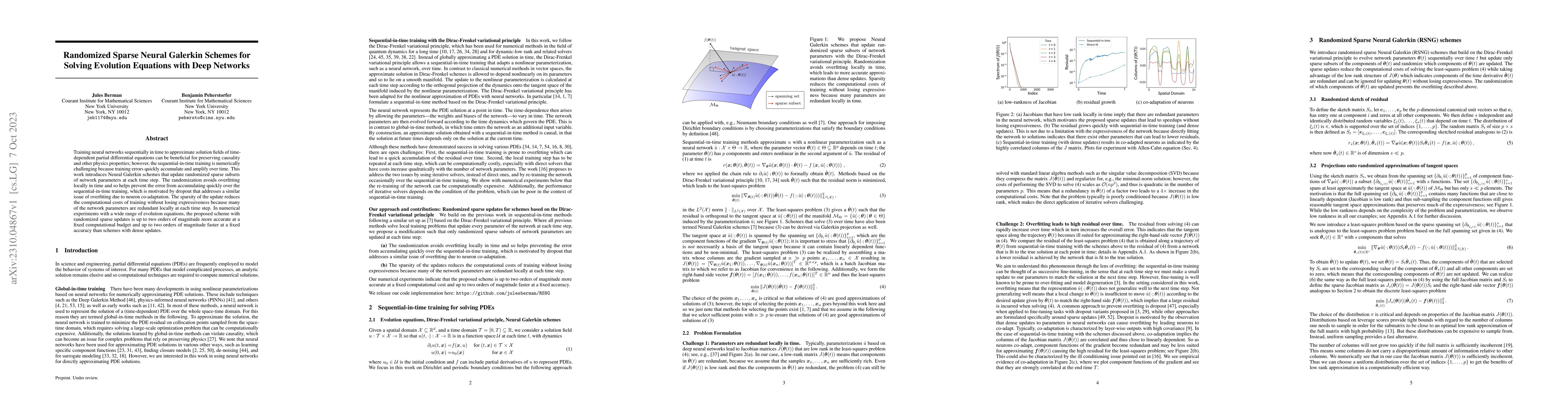 Thumbnail for Randomized Sparse Neural Galerkin Schemes for Solving Evolution
  Equations with Deep Networks
