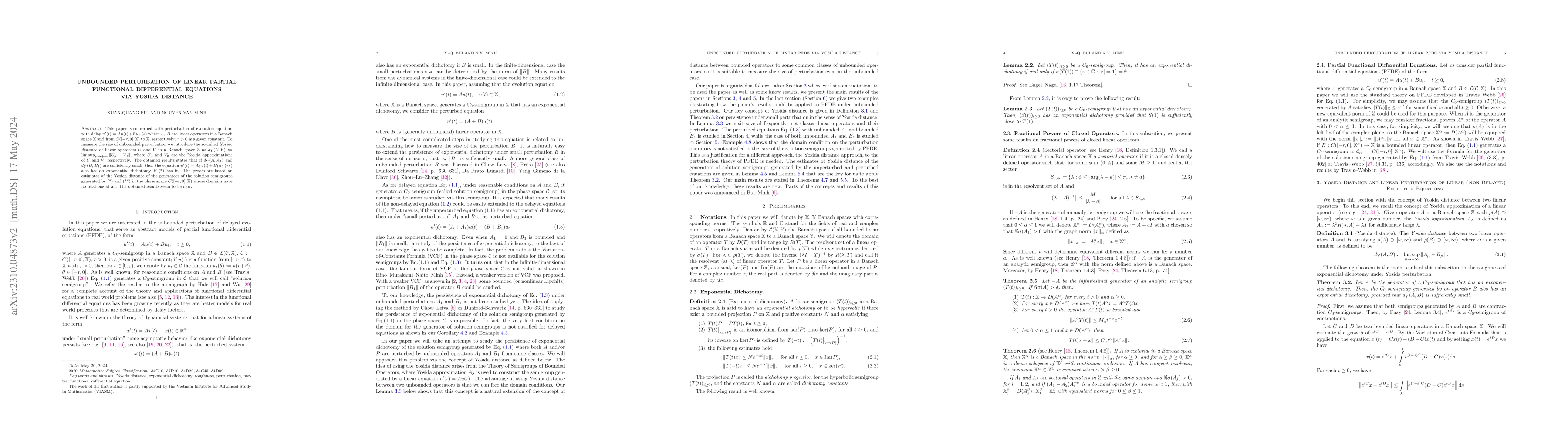 Thumbnail for Unbounded Perturbation of Linear Partial Functional Differential
  Equations via Yosida Distance