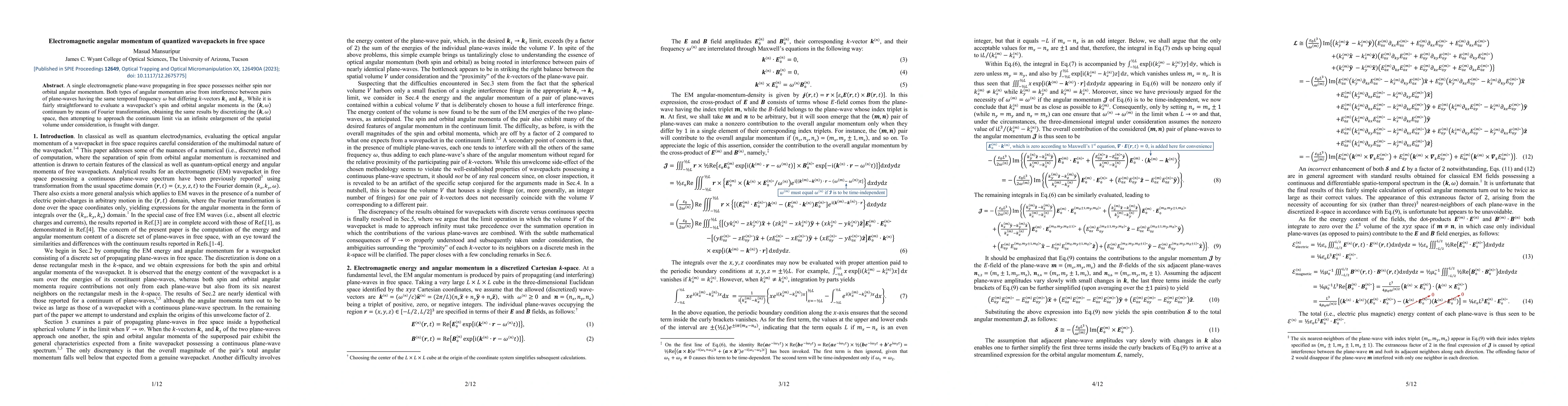 Thumbnail for Electromagnetic angular momentum of quantized wavepackets in free space