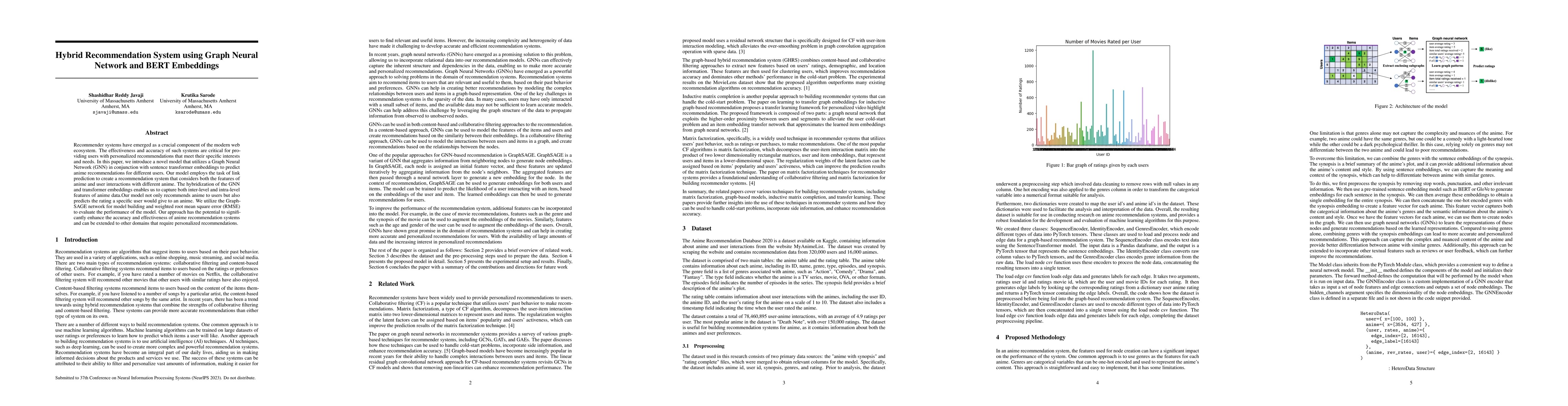 Thumbnail for Hybrid Recommendation System using Graph Neural Network and BERT
  Embeddings
