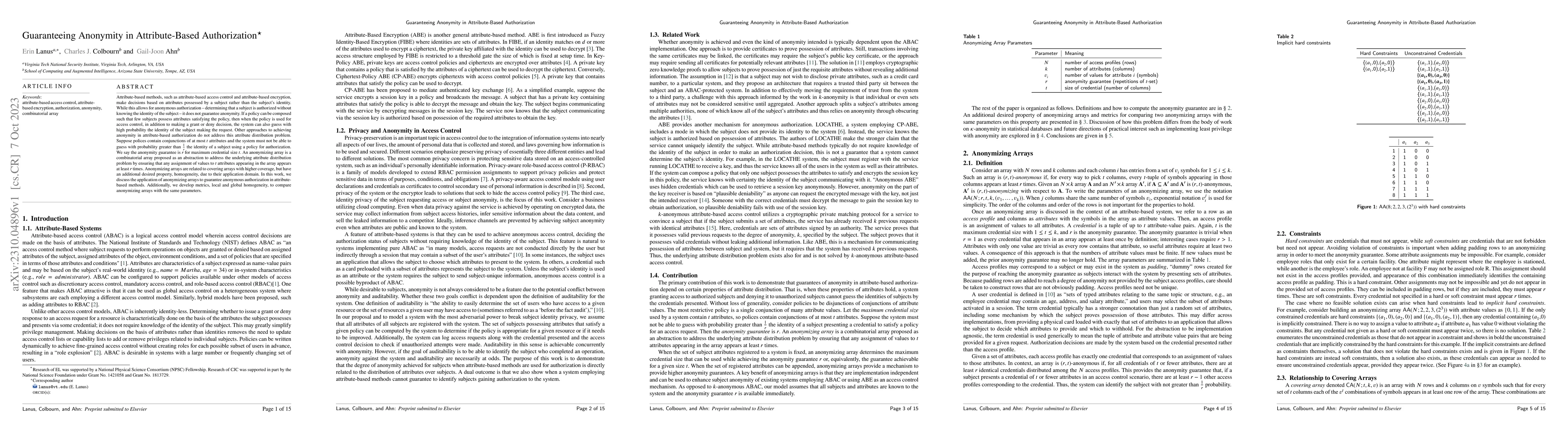 Thumbnail for Guaranteeing Anonymity in Attribute-Based Authorization