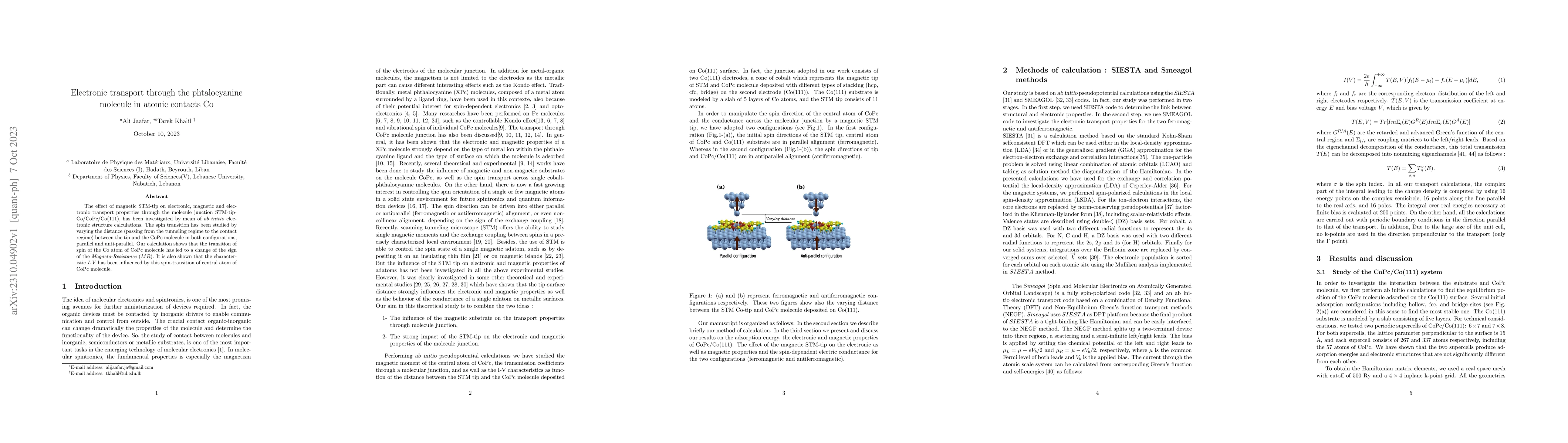 Thumbnail for Electronic transport through the phtalocyanine molecule in atomic
  contacts Co