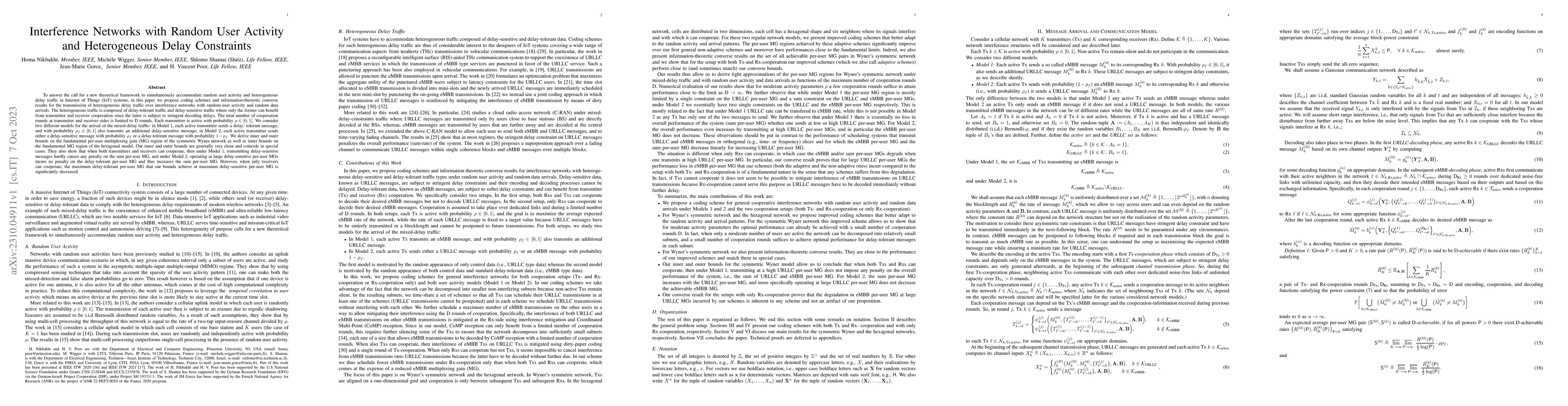 Thumbnail for Interference Networks with Random User Activity and Heterogeneous Delay
  Constraints