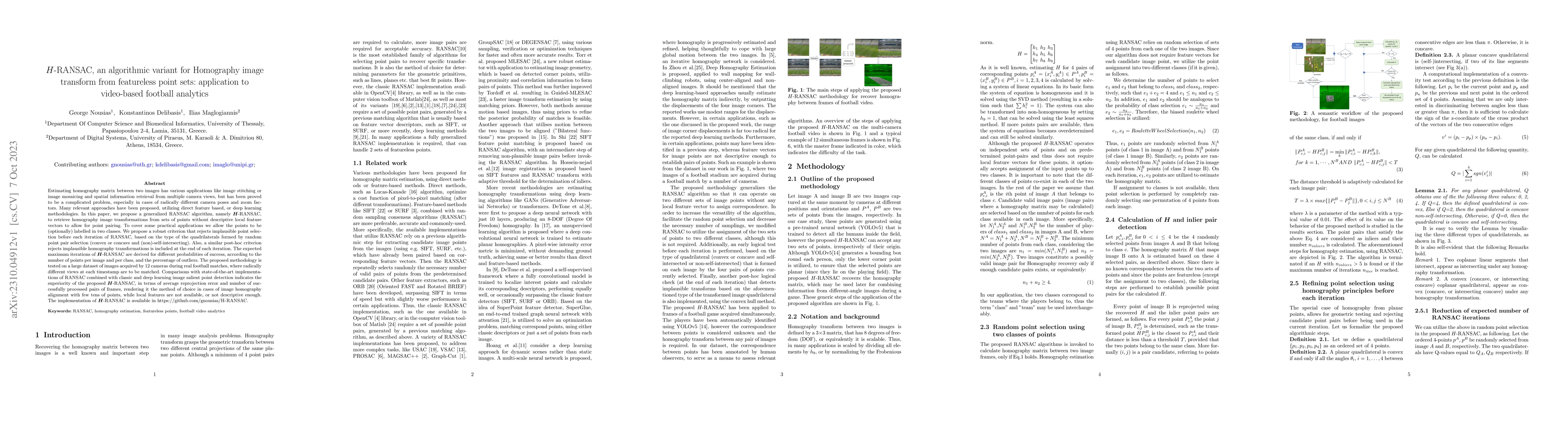 Thumbnail for $H$-RANSAC, an algorithmic variant for Homography image transform from
  featureless point sets: application to video-based football analytics