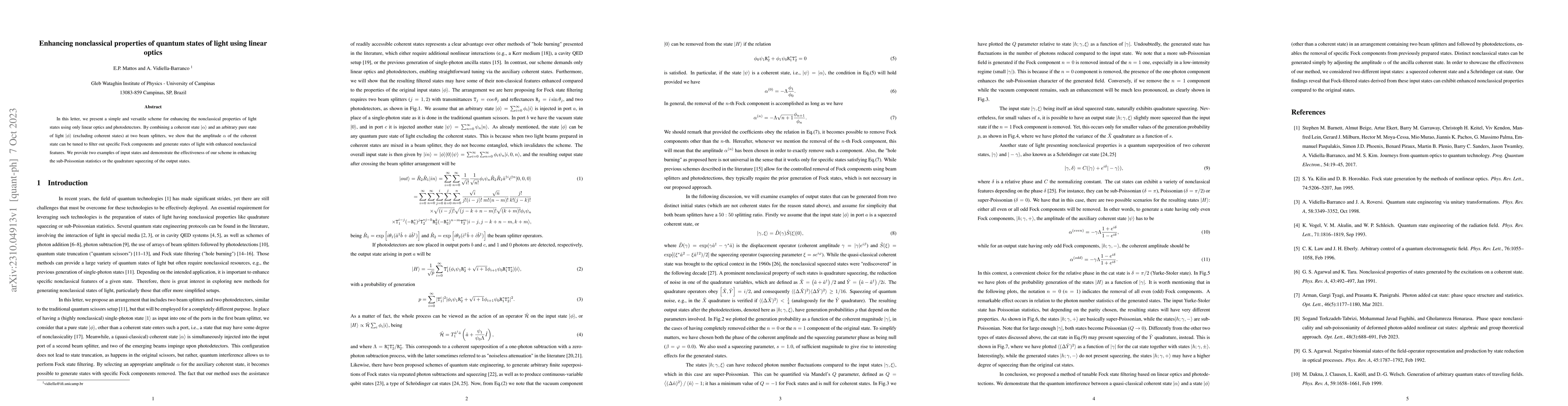 Thumbnail for Enhancing nonclassical properties of quantum states of light using
  linear optics